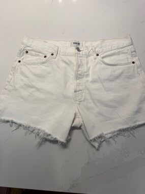 Agolde Parker Long White Frayed Denim Shorts